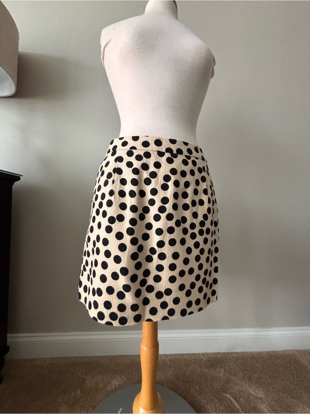 J. Crew Cream Mini Skirt with Black Polka Dots